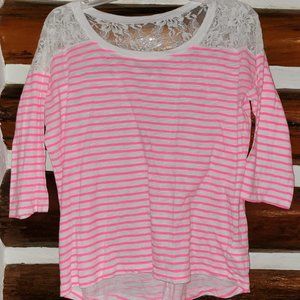 Womens Small, Pink and white stripe,  EXPRESS 3/4 sleeve shirt